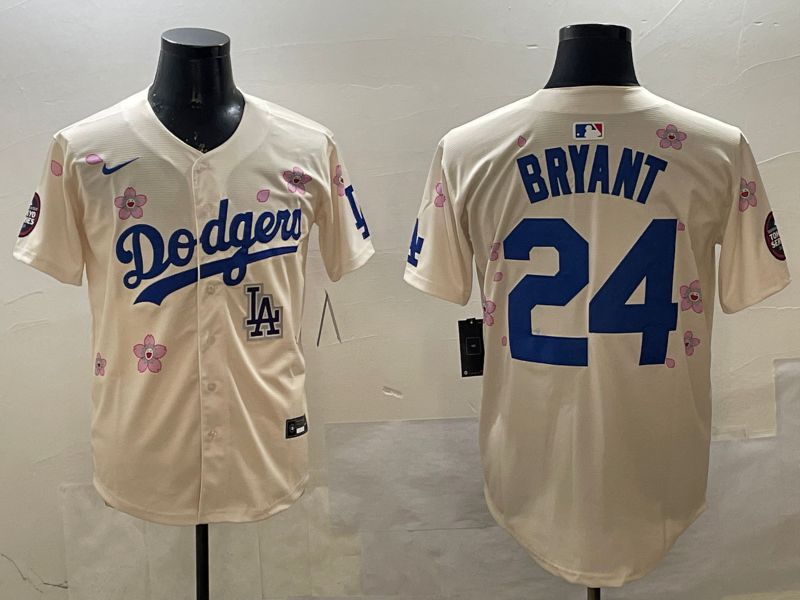 Men Los Angeles Dodgers #24 Bryant Cream Sakura Edition 2025 Nike MLB Jersey style 12